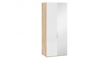 Шкаф для одежды с 1 глухой и 1 зеркальной дверями правый «Эмбер» Яблоня Беллуно/Белый глянец в Канске - kansk.mebel54.com | фото