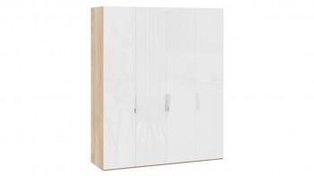 Шкаф для одежды с 4 глухими дверями «Эмбер» Яблоня Беллуно/Белый глянец в Канске - kansk.mebel54.com | фото