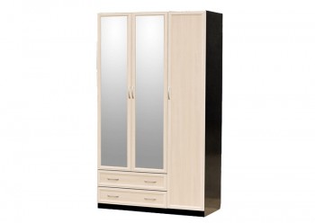 Шкаф для платья и белья 3-х дверный с профилем МДФ с 2 малыми зеркалами Венге/Дуб выбеленный в Канске - kansk.mebel54.com | фото