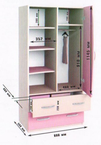 Шкаф двухстворчатый Дуб молочный/Розовый в Канске - kansk.mebel54.com | фото