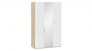 Шкаф комбинированный с 2 глухими и 1 зеркальной дверями правый «Эмбер» Яблоня Беллуно/Белый глянец в Канске - kansk.mebel54.com | фото
