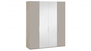Шкаф комбинированный с 2 глухими и 2 зеркальными дверями «Эмбер» Баттл Рок/Серый глянец в Канске - kansk.mebel54.com | фото