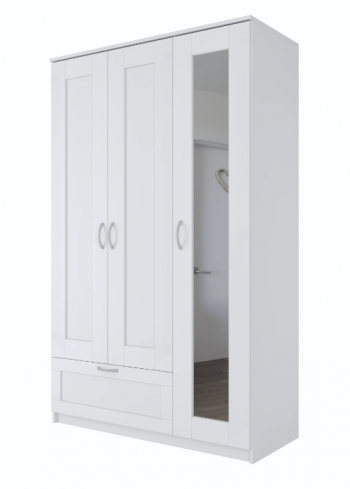 Шкаф трехдверный Сириус с зеркалом и 1 ящиком белый в Канске - kansk.mebel54.com | фото