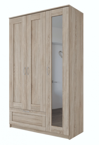 Шкаф трехдверный Сириус с зеркалом и 1 ящиком дуб сонома в Канске - kansk.mebel54.com | фото